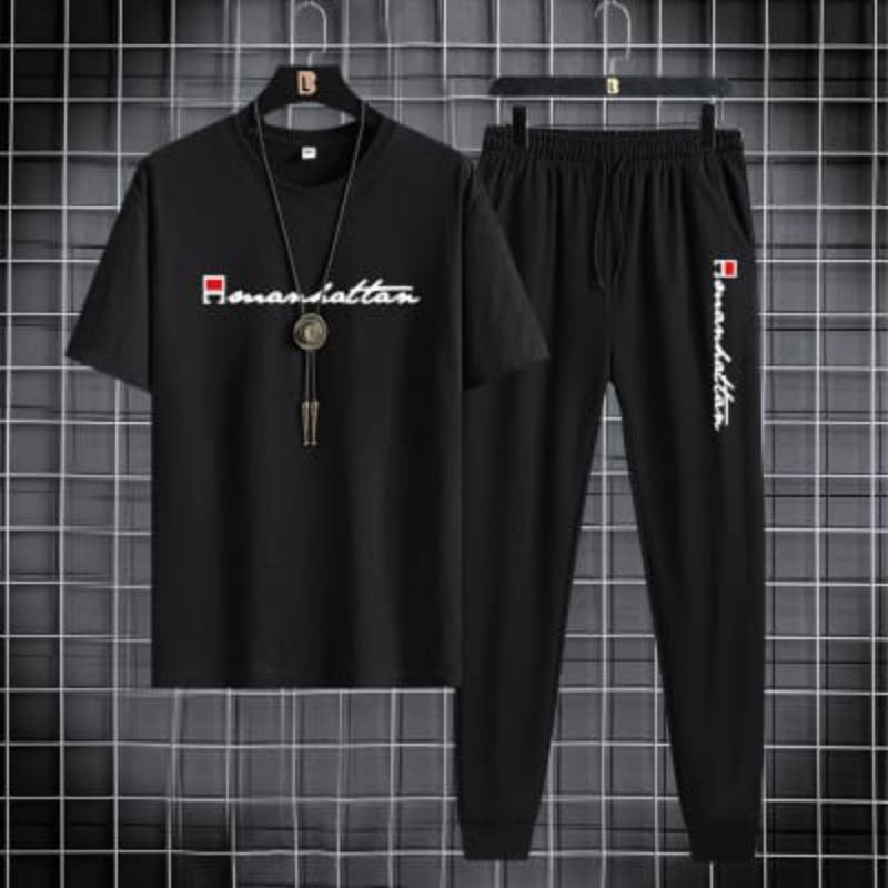 kaos Katun A-Manhattan_Set pakaian Pria BISA COD /STELAN DD BAJU +CELANA PANJANG/satu set /baju pria