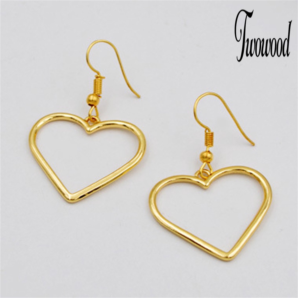 1 Pasang Anting Hook Bentuk Hati Model Hollow Untuk Wanita