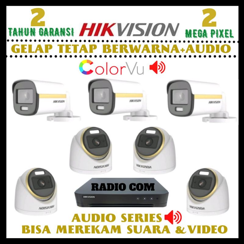 PAKET CCTV HIKVISION COLORVU 2MP 8 CHANNEL 7 KAMERA AUDIO FUL COLOR