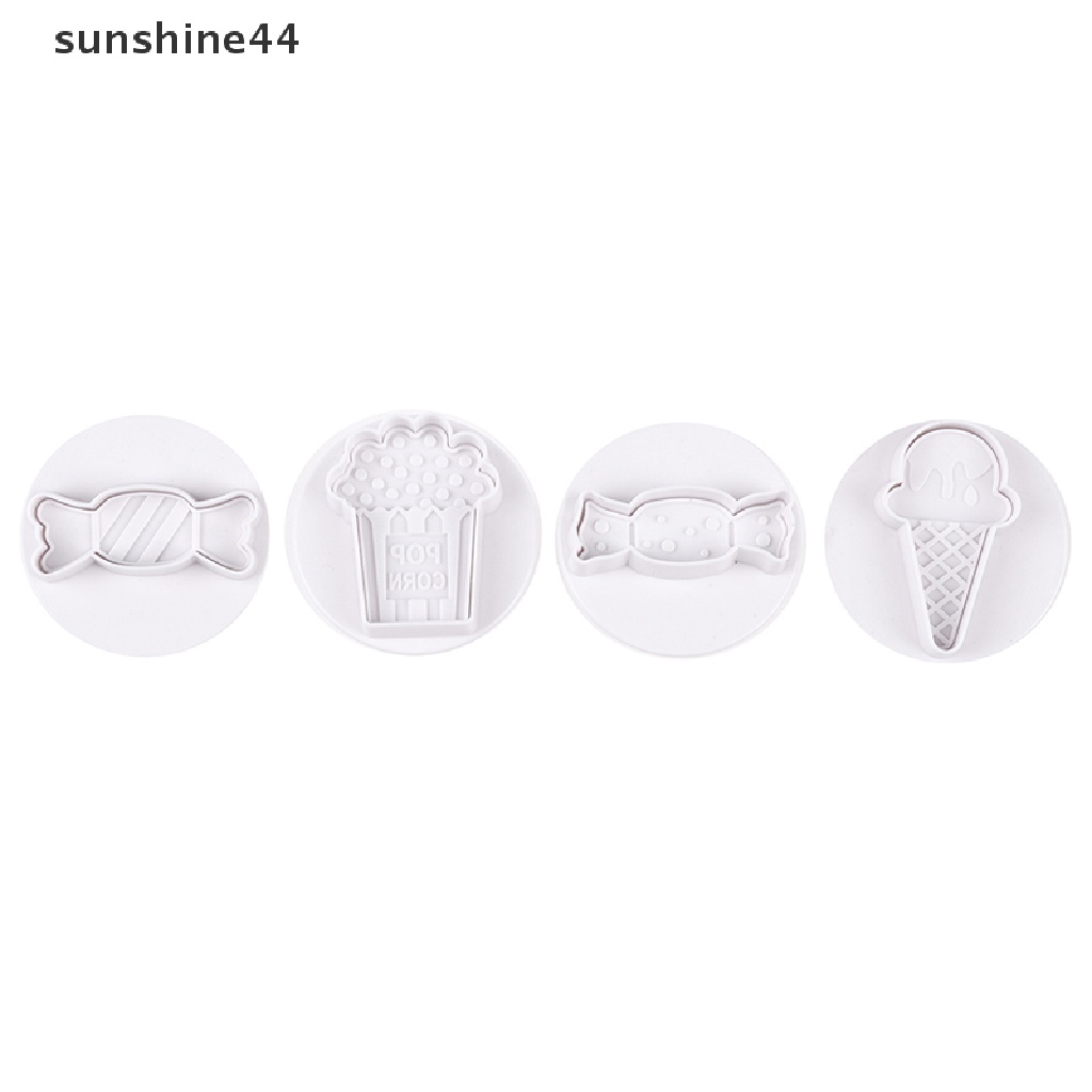 Sunshine 4pcs / Set Cetakan Pemotong Es Krim / Cookies / Popcorn / Permen Dengan Plunger