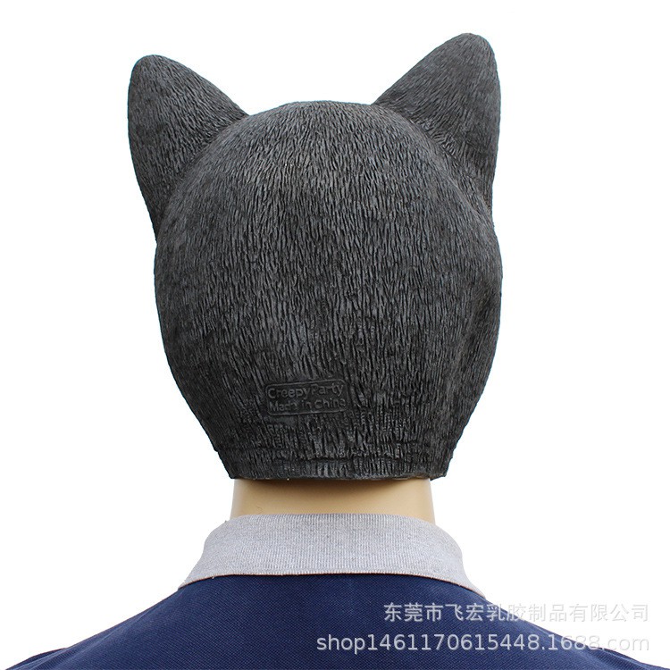 TOL-39 topeng latex karet full head kepala kucing black cat animal mask prank toy halloween