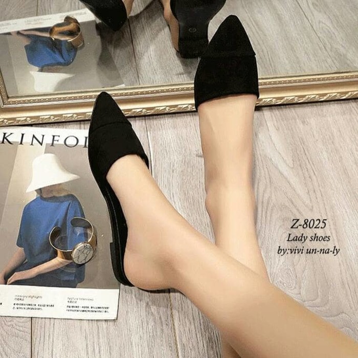 SEPATU WANITA FLATSHOES SELOP BASIC ADORA HITAM