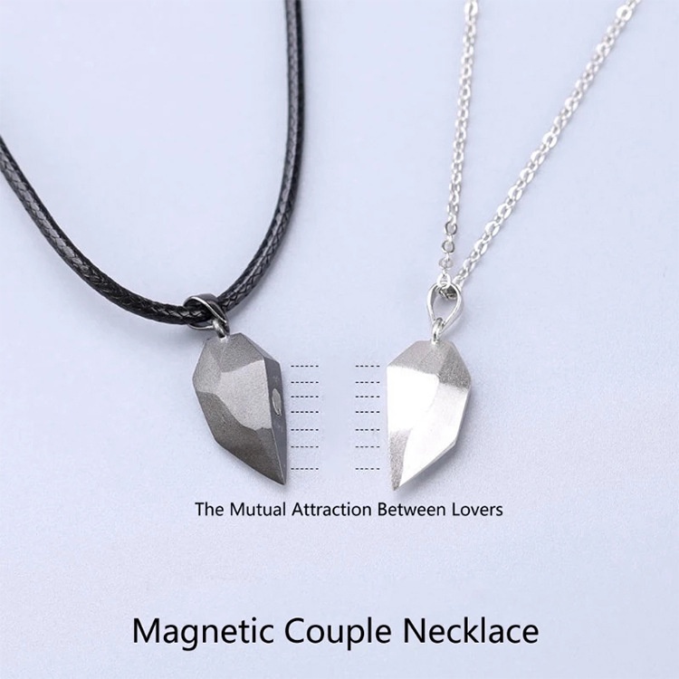 MURMURE.ID | 1 PASANG KALUNG PASANGAN MAGNET DENGAN LIONTIN BATU HATI HEART COUPLE NECKLACE