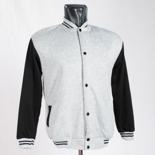 Jaket Baseball Polos Bahan Tebal pria wanita | Jaket baseball varsity-abu hitam