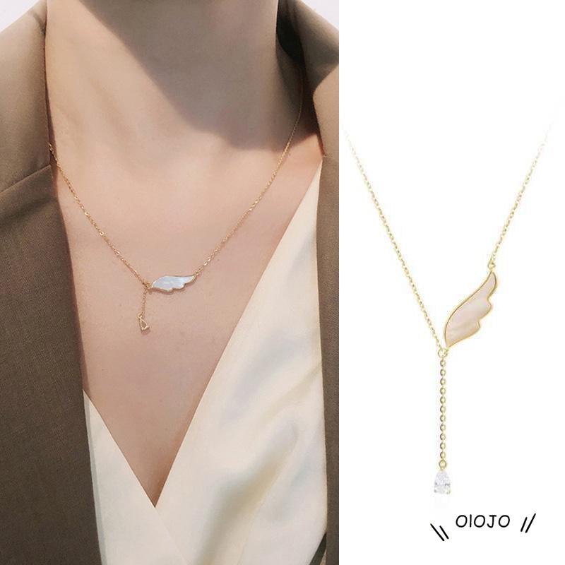 【COD】Kalung Rantai Clavicle Simple Dengan Liontin Sayap + Rumbai Untuk Wanita