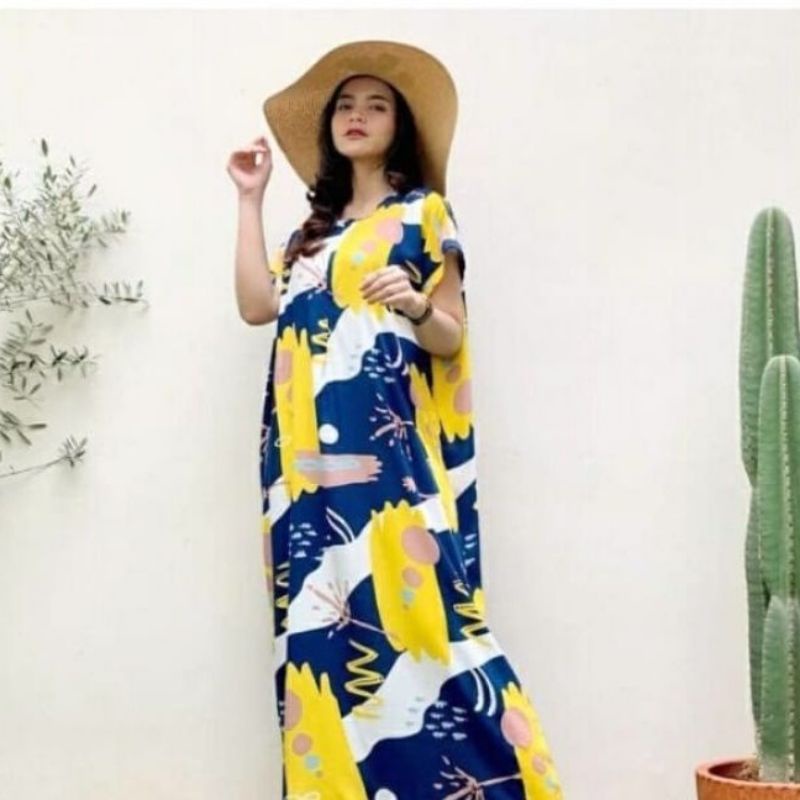 Daster RAYON  BUSUI  HABEL  SEMATA KAKI/SELUTUT  lengan pendek/Asli termurah-Selutut FUNNY YELLOW