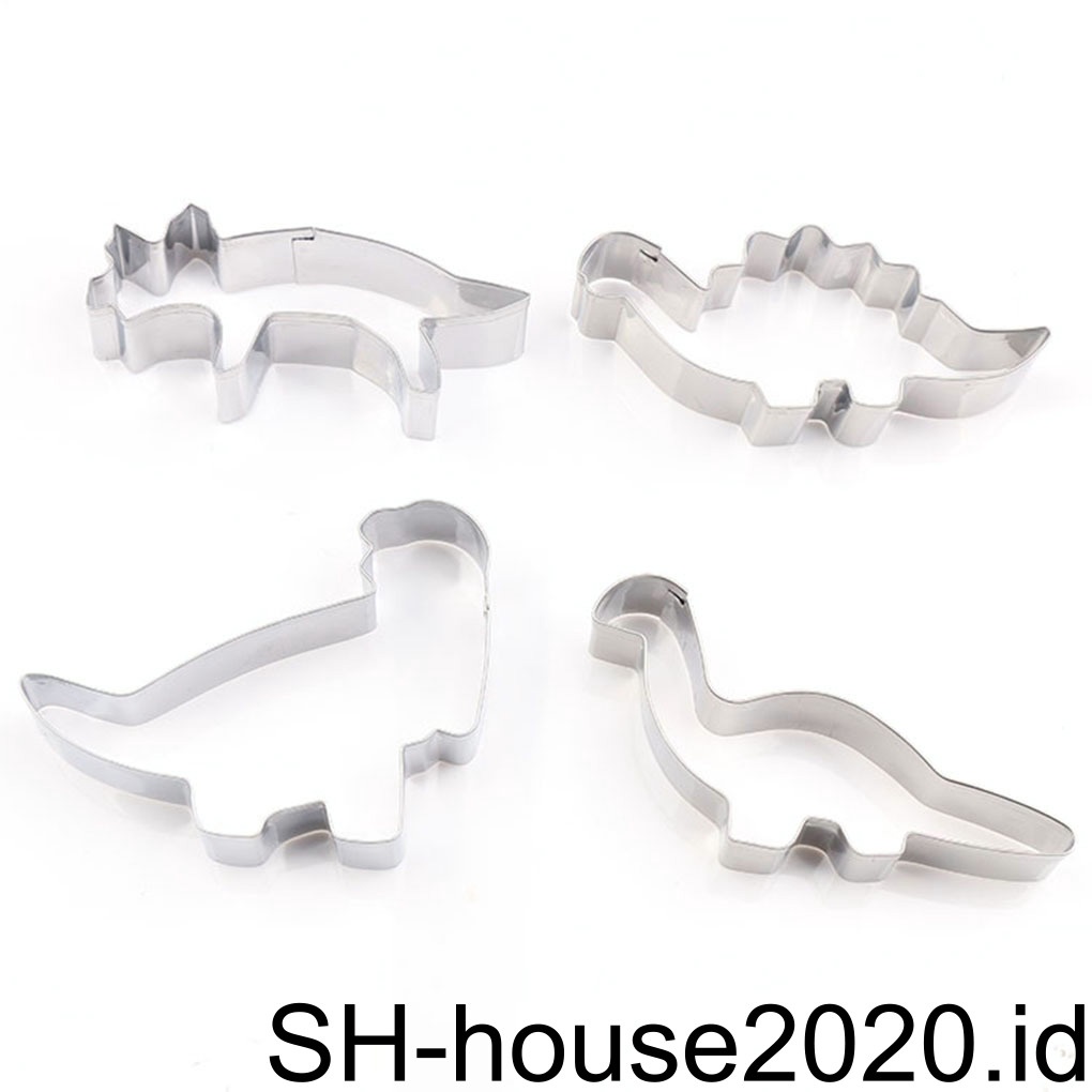 (house2020) 4pcs Cetakan Pemotong Roti Bentuk Dinosaurus Bahan Stainless Steel