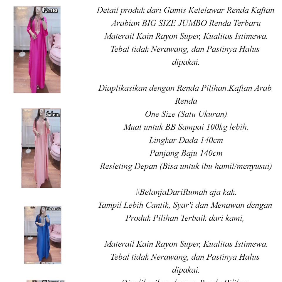 GAMIS KAFTAN TERBARU GAMIS RAYON TERLARIS GAMIS KAFTAN DRESS ARABIAN RENDA BELINDA KEKINIANGamis Kaftan Renda Arabian Jumbo Gamis Arabian kaftan