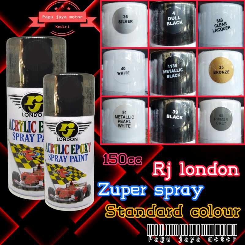 Pilok pilox 150cc semua warna dasar/ standard rj london zuper spray paint cat semprot hitam black doff gloss metallic putih clear silver biru blue merah red kuning yellow bronze maroon grey hijau primer grey orange