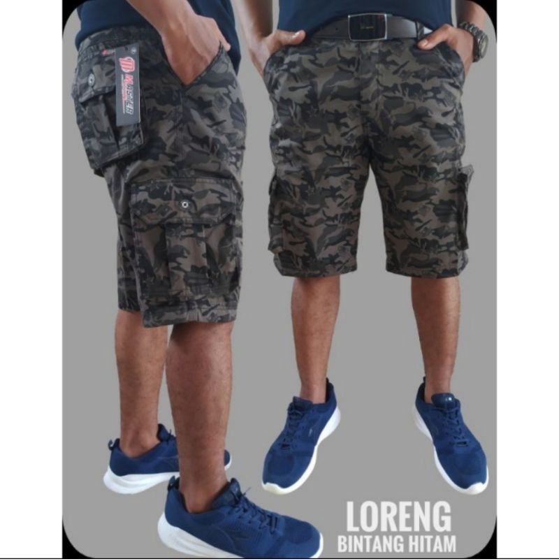 Thehikam - Celana Cargo Kasual Distro Celana Pendek Pria Premium Loreng Army