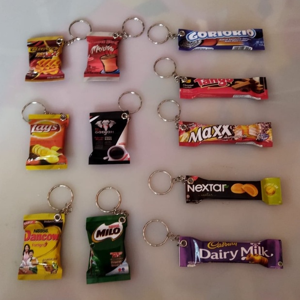 Gantungan Kunci Miniatur Snack / Ganci Makanan / Souvenir Murah / Gantungan Kunci Mini Lucu COD Gratis Ongkir