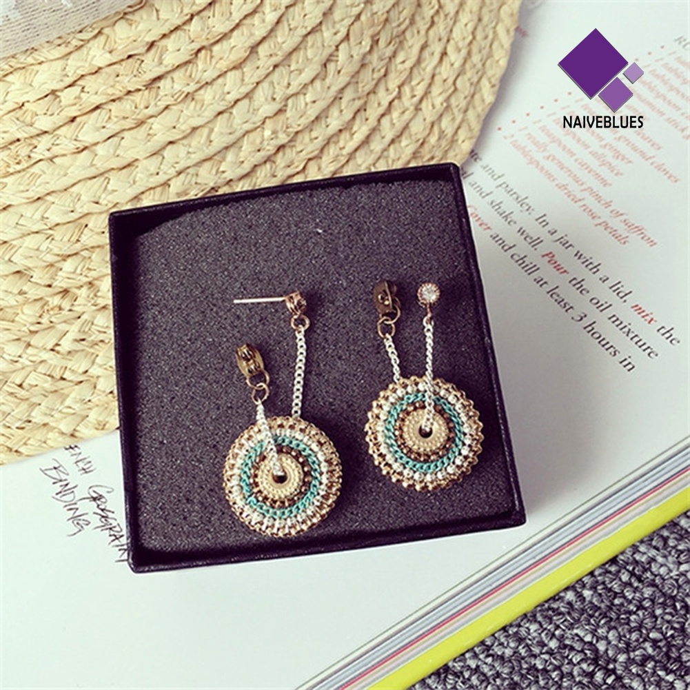 Naiveblue &gt; Anting Tusuk Gantung Desain Bulat Hias Berlian Imitasi Gaya Bohemian Handmade Untuk Wanita