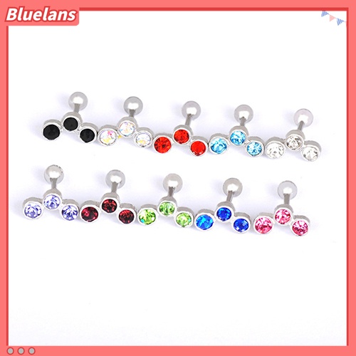 1 Pc Anting Stud Tindik Tulang Rawan Badan Bentuk Barbel Pendek Aksen Berlian Imitasi Untuk Wanita