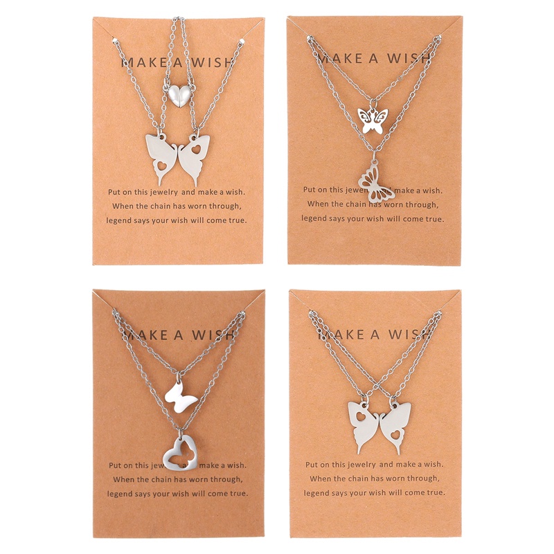 Kalung Liontin Butterfly Heart Bahan Stainless Steel Untuk Wanita