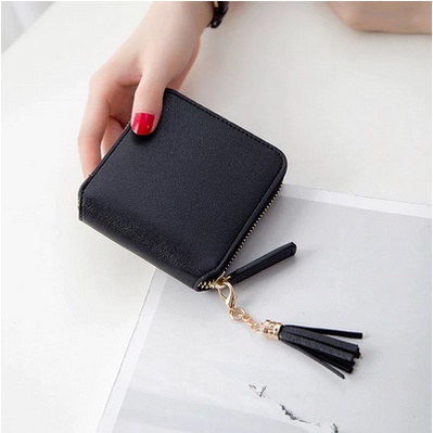 DOMPET MINI - Dompet Pendek Fashion Wanita Dompet Kecil Rumbai Korea Wanita Dompet Ritsleting Persegi Sederhana Dompet Koin Wanita Dompet Lucu