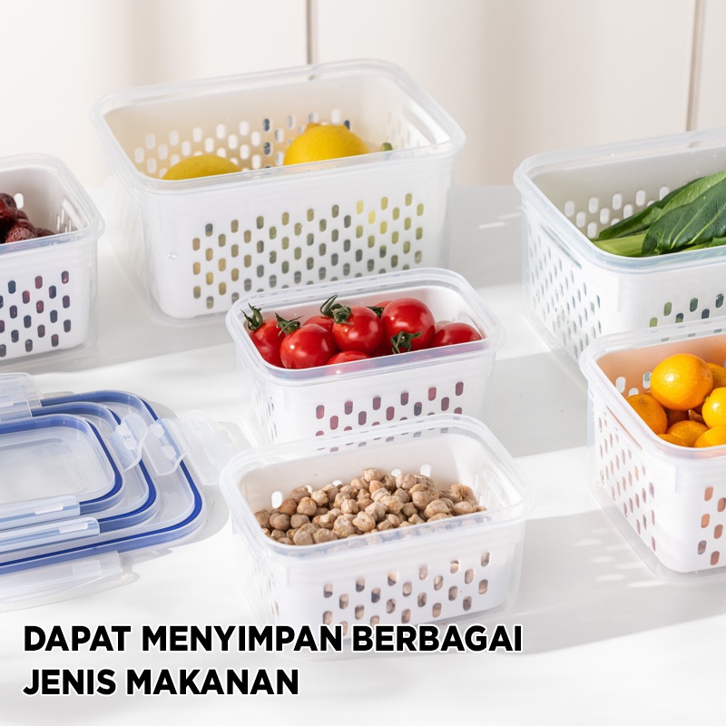 KOTAK MAKANAN KERANJANG PENGERINGAN 2 LAPIS MULTIFUNGSI PERSEGI KOTAK FOOD STORAGE DAPUR KOTAK PENYIMPANAN DENGAN TUTUP