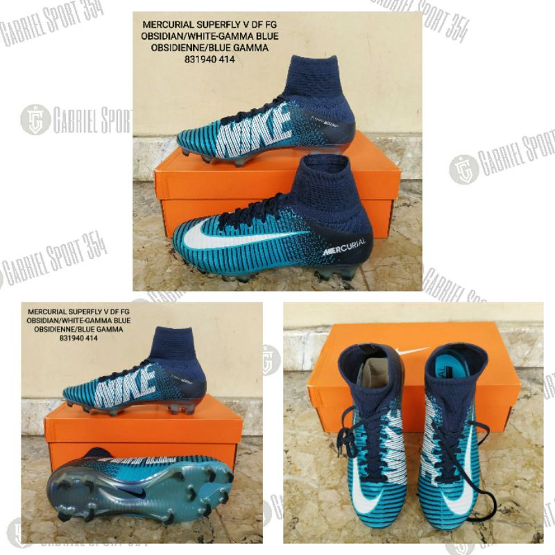 Sepatu Sepak Bola Nike Mercurial Superfly V DF FG White Gamma Blue [ 831940414 ]