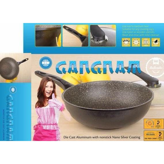 Super Sale PANCI WOK PAN GANGNAM KOREA Lapisan marble tebal - TEFLON ANTI LENGKET Ready Stock