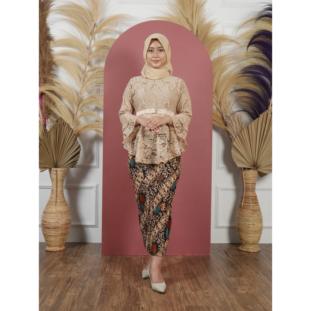 Atasan Kebaya Brokat / brukat Rinjani / kebaya lamaran / kebaya wisuda / kebaya modern PART 1-Khaki atasan saja