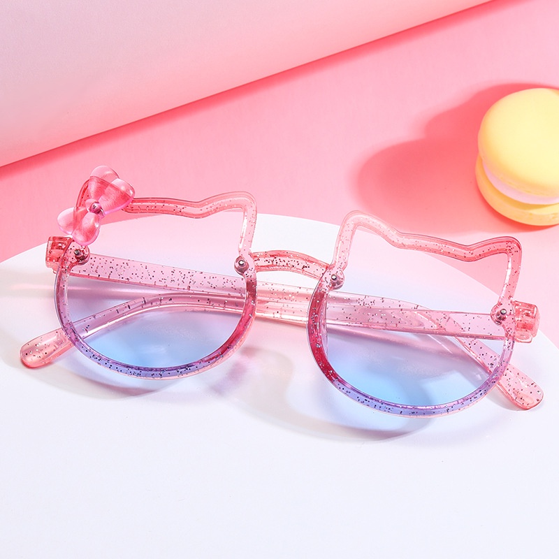 （YUZHU）COD Kacamata Bayi Color Bow Sunglasses Kacamata Fashion Korea Hello Kitty Print Shiny Sunglasses