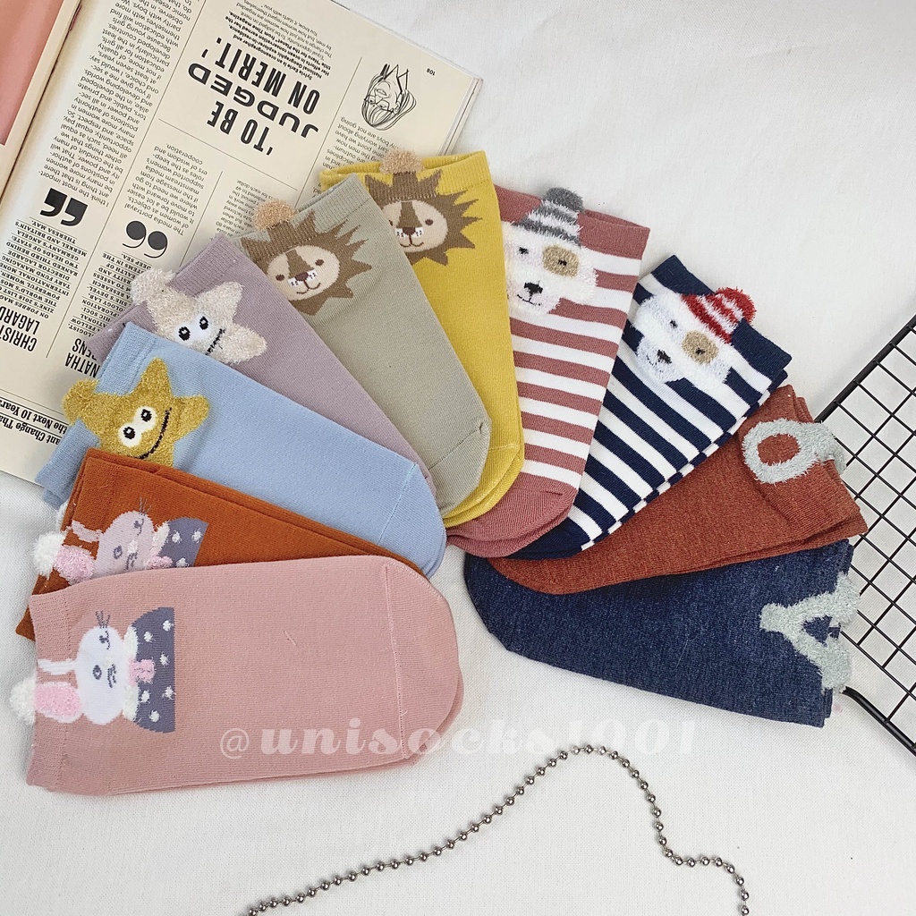 Import Kaos kaki pendek cewe wanita motif tebal lucu karakter pendek woman socks ankle sock tebal bermotif kualitas premium-RANDOM CATALOG C1