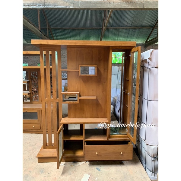 partisi pembatas ruangan 2 muka kayu jati jepara warna bisa request