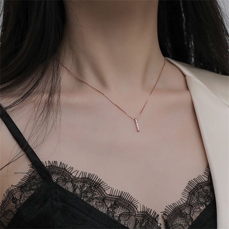 AZ017 Kalung Vertikal Women Diamond Rose Gold Clavicle Necklace Charm Pendant Jewelry Gift