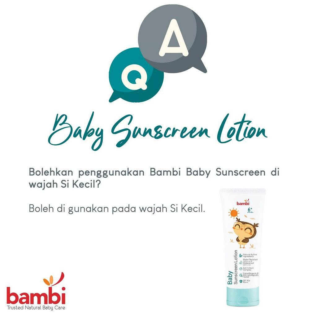 Bambi Sunscreen Anak Bayi Lotion Kulit Normal Sensitif SPF 30+ Waterproof Aman untuk Wajah