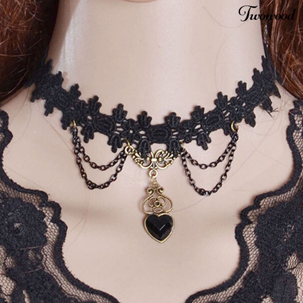 Kalung Rantai Renda Bahan Alloy Warna Hitam Untuk Pernikahan