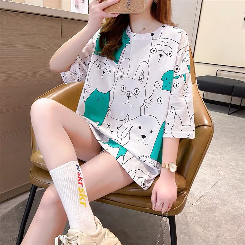 THISTLE - Oversize Tee Tshirt Wanita Model Longgar Motif Doggy Full Print