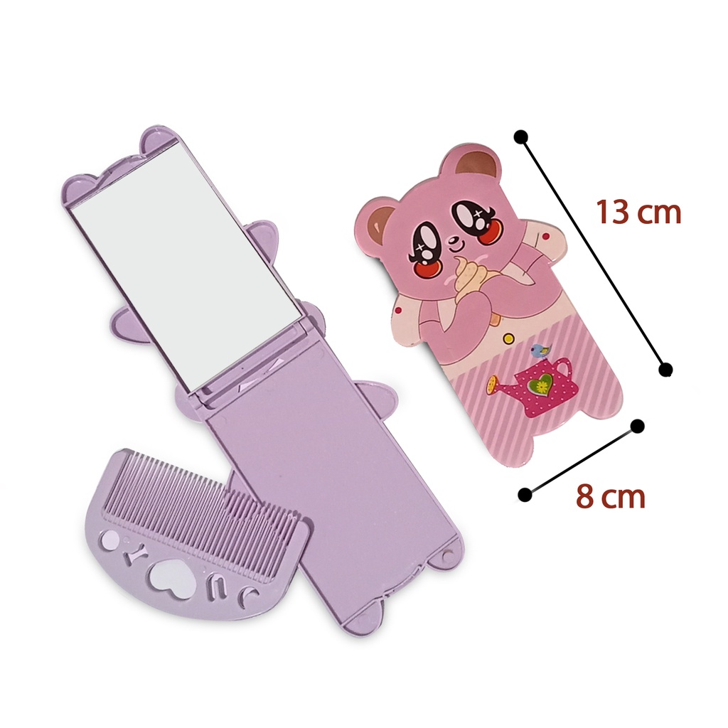 Cermin mini motif bear cermin lipat cermin sisir lucu terbaru