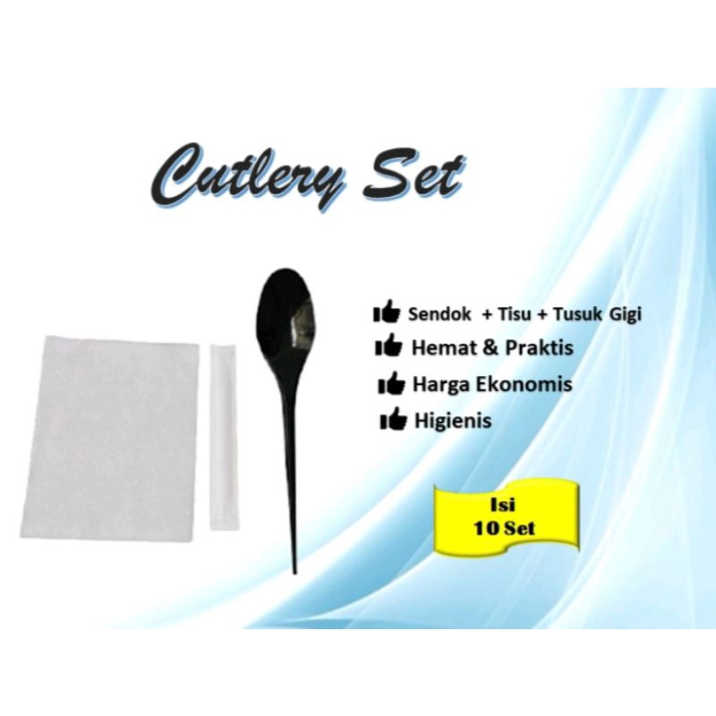 Paket Sendok + Tusuk Gigi + Tisu Paket sendok Komplit Bening Putih Hitam