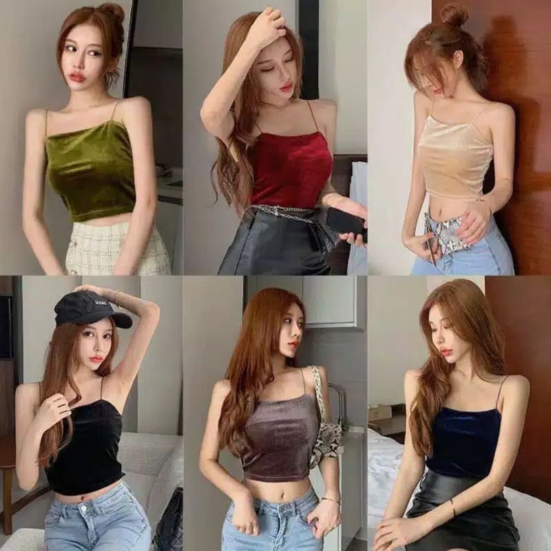 SELLO SC-VB0415  TANK TOP CROP WANITA BAHAN BLUDRU/VELVET PREMIUM