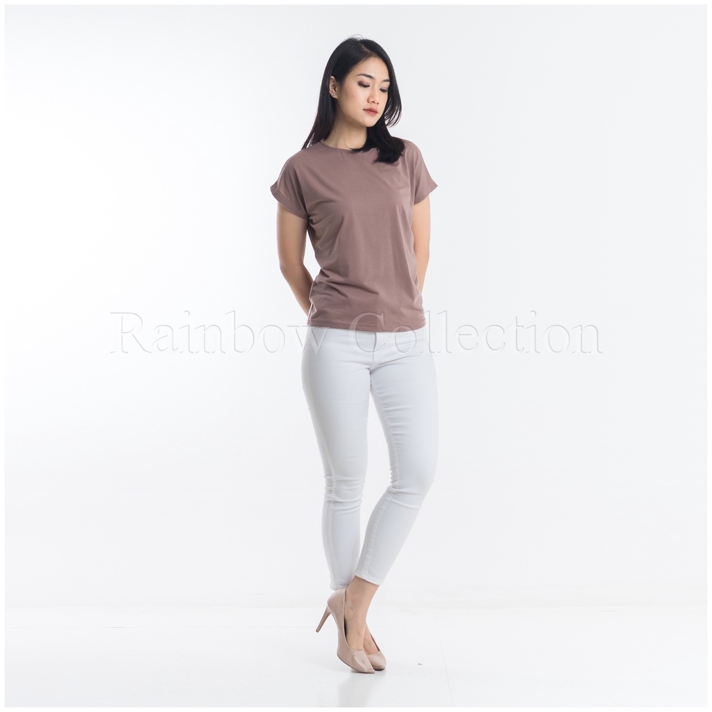 Rainbow CATLIN Kaos Oversize Wanita Batwing Lengan Pendek Polos