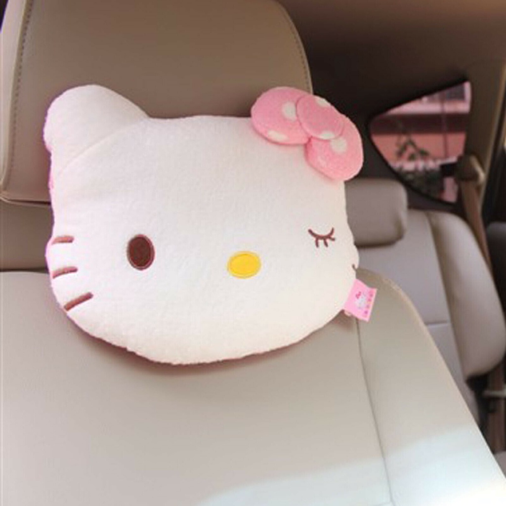 Bantal Leher Universal Motif Hello Kitty Warna Pink Untuk Headrest Mobil