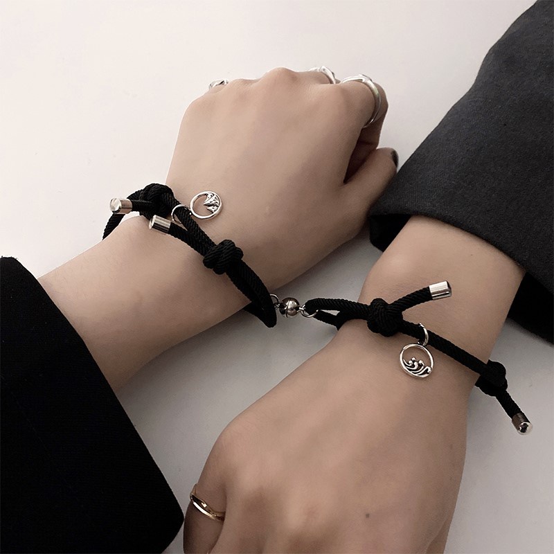 Gelang Tali Tenun Tangan Magnetik Desain Meet Forever Untuk Pasangan