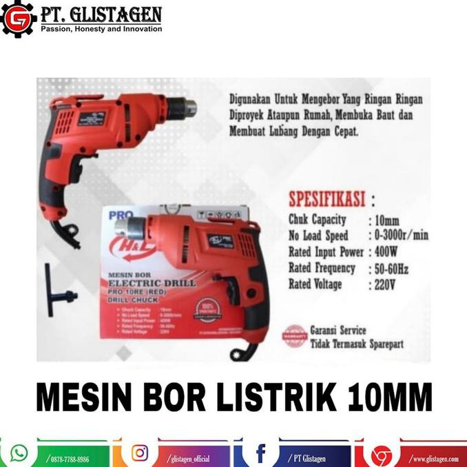 Mesin Bor Listrik / Bor Tangan 10MM PRO 10RE H&L