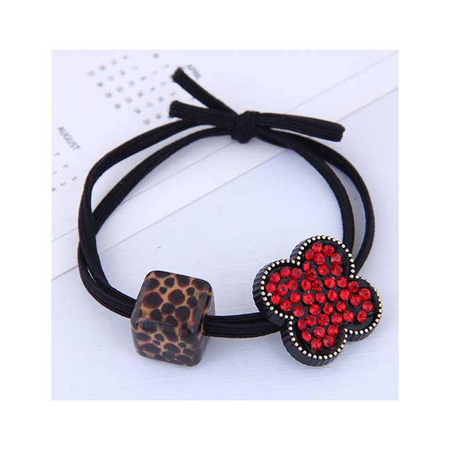 LRC Ikat Rambut Fashion Black Four-leaf Clover Leopard Square Hair Rope A5797X