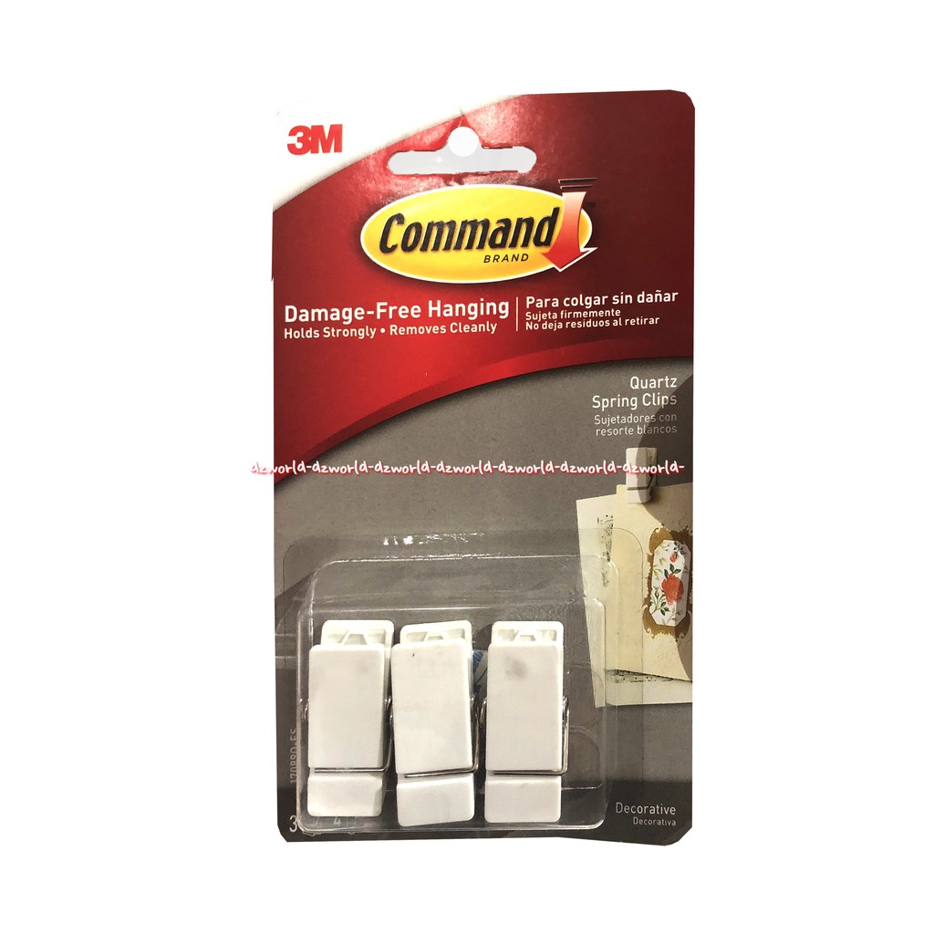 3M Command Quartz Spring Clips Jepitan Gantung 3Pcs Damage Free Three M Comand Capitan Plastik Kayu Putih