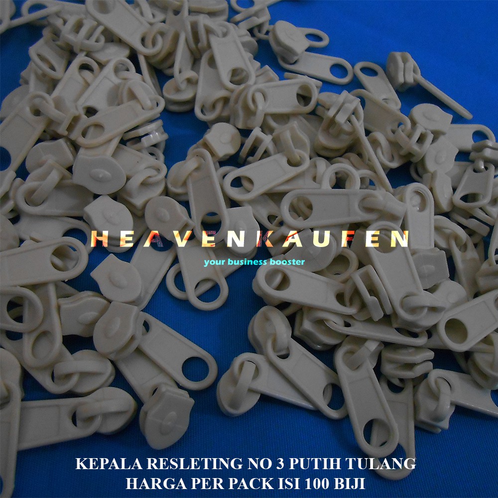 Kepala Resleting / Kepala Zipper No 3 Putih Tulang Murah Harga Per Pack isi 100 pcs