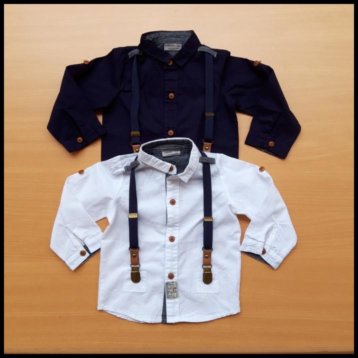 Kemeja Bayi Laki Laki / Anak Cowok Putih Import & Suspender Branded