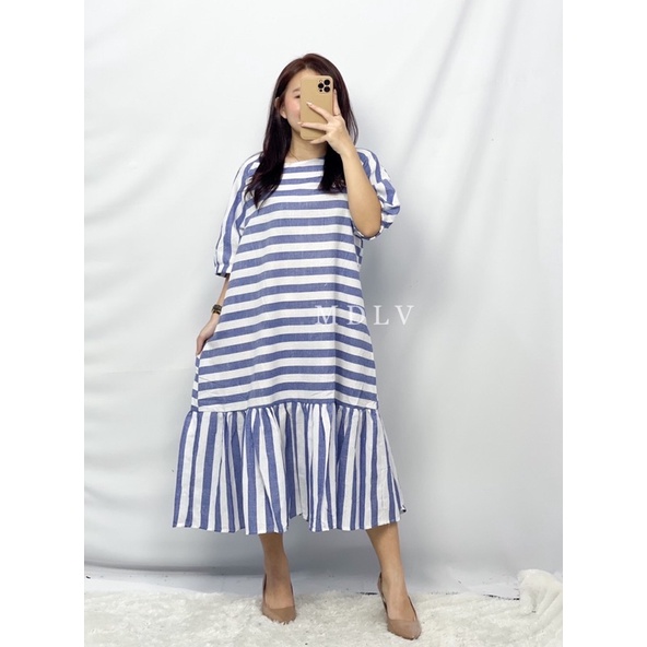 MDLV ~ 80810 Striped Drop Waist Dress Oversize Dress Maxi Dress Salur Import Fashion Import