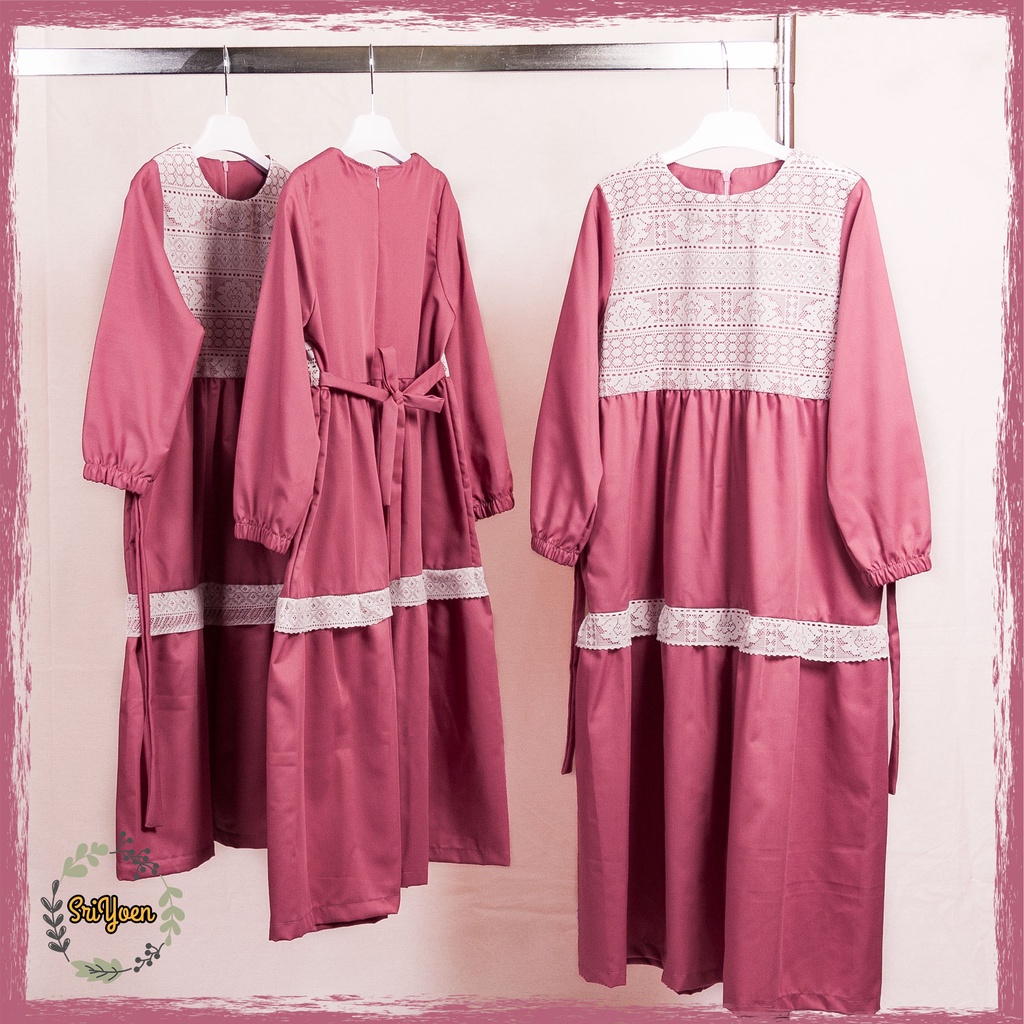 Baju Gamis Anak Aksen Brokat Katun - Merah Maroon