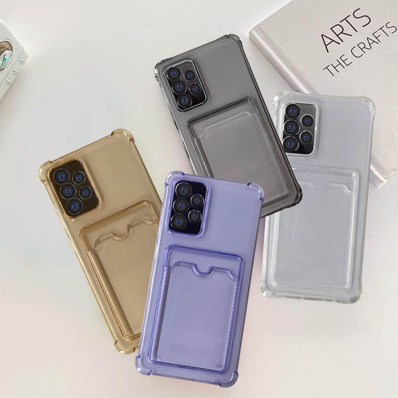 Casing Ponsel Holder Kartu Bening Warna Solid Untuk Oppo A15 A96 A55 A76 A36 A5 A9 2020 A15s A95 A16 A16s A11K A7 A5s A74 A35 A3S A12E A12 A11 Reno8 6 7 5G Soft Tpu Cover