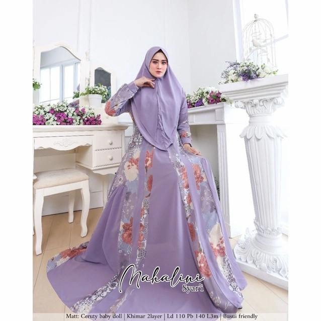 gamis syar'i set jilbab KALISA - lavender, Mahalini syar'i
