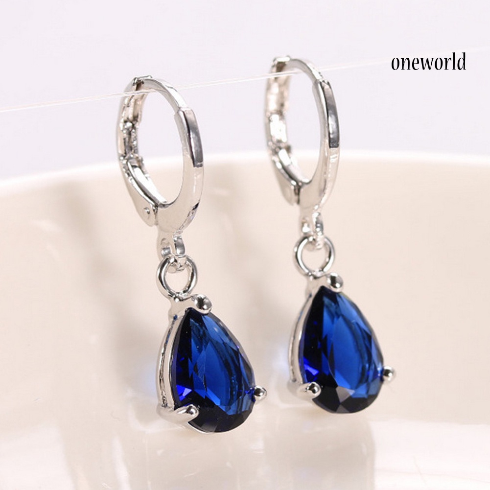 OW@ Women Teardrop Cubic Zirconia Dangle Hoop Earrings Wedding Party Jewelry Gift