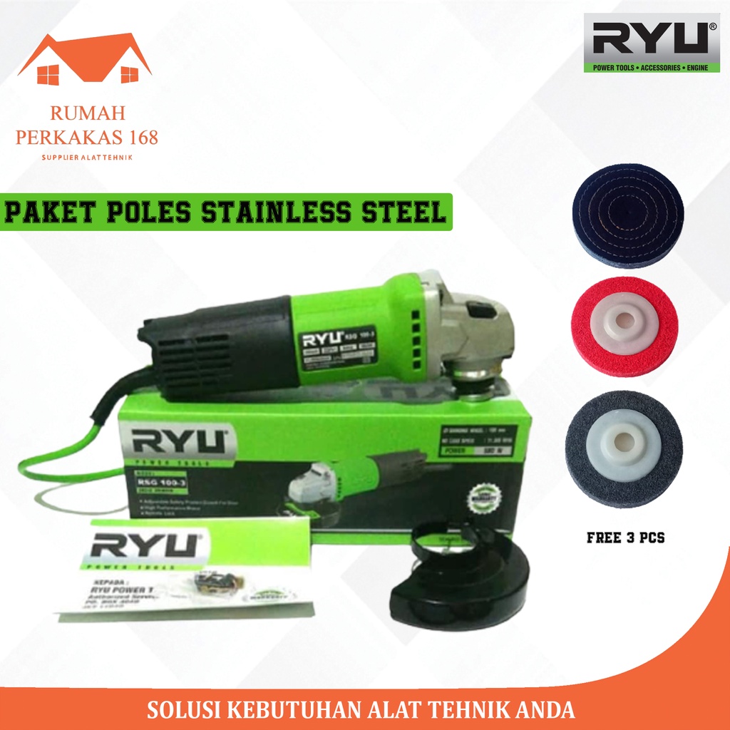 Mesin Gerinda Tangan RYU 4inc Angle Grinder RSG 100-3 FREE NON WOVEN