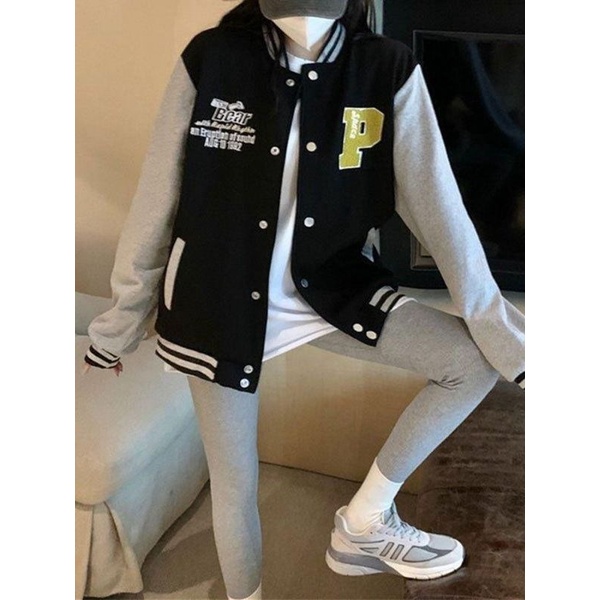 P BASEBALL 2XL 3XL Varcity Baseball Jacket | Unisex Jacket Fashion Terkini Bahan Fleece Korean Style