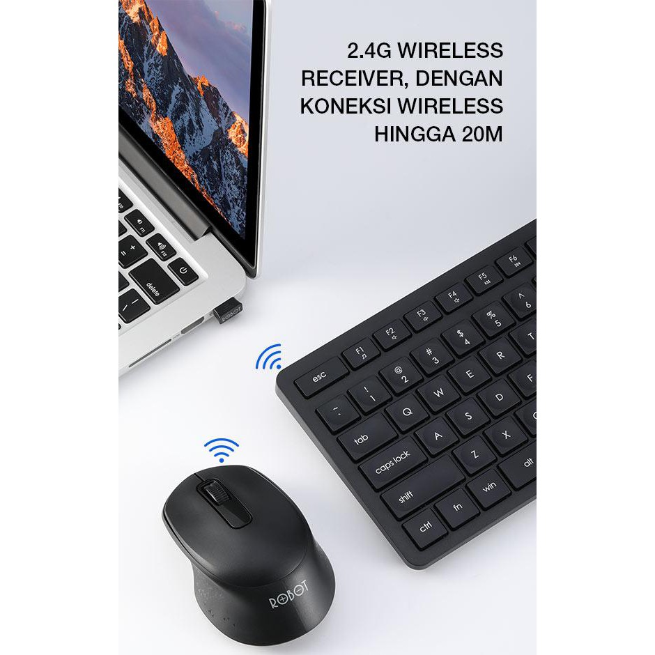 ROBOT KM4000 Wireless Keyboard and Mouse Combo Silent Key Water Drop Keycap Design