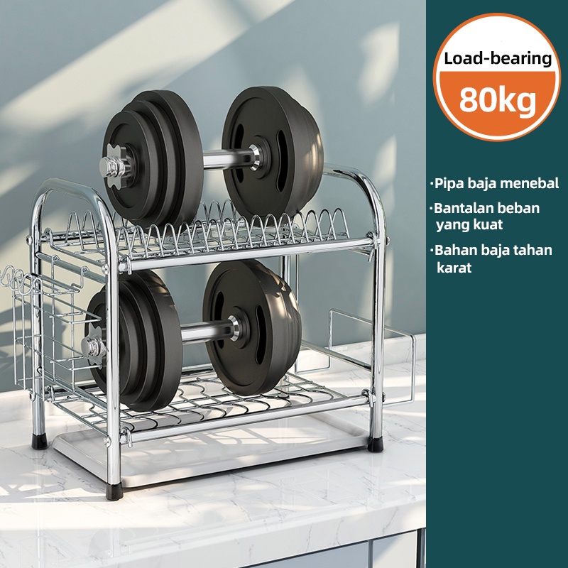 Rak dapur stainless steel rakbumbu  tiriskan sayuran kering datar dengan aksesoris